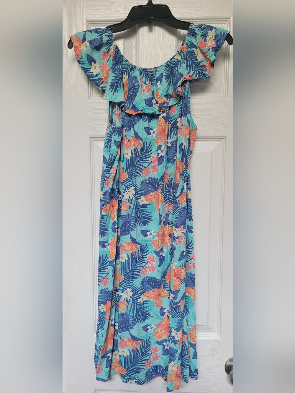 Family Matching Tropical Teal, Blue, & Coral Sundress W/ Men's Dress Shirt (Set)